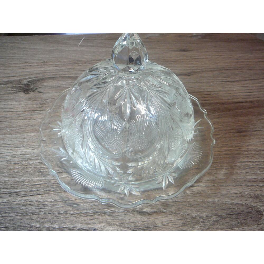 Vintage Mosser Inverted Thistle Round Covered Butter/Cheese Dish